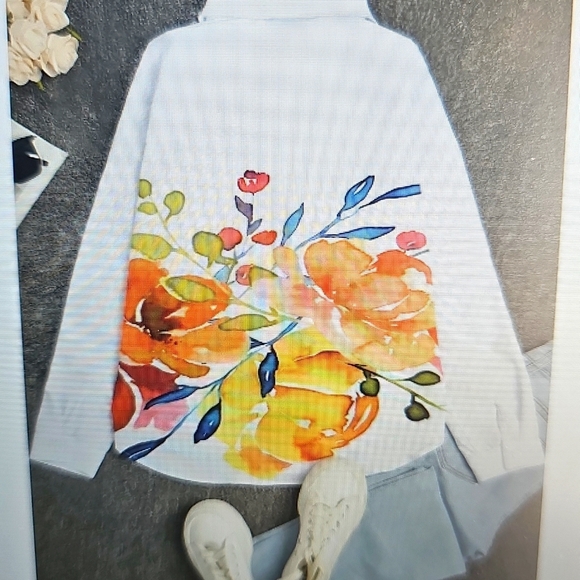 NWT Casual Ink Painting Long Sleeved Button Up Women's Top XXL - Picture 2 of 10